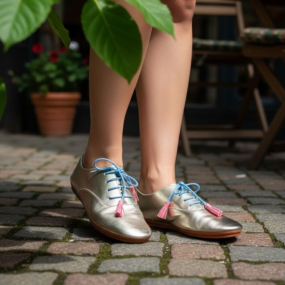 Anothersole Shoes Womens 6.5 Silver Leather Sneaker Flat Round Toe Lace Up 37